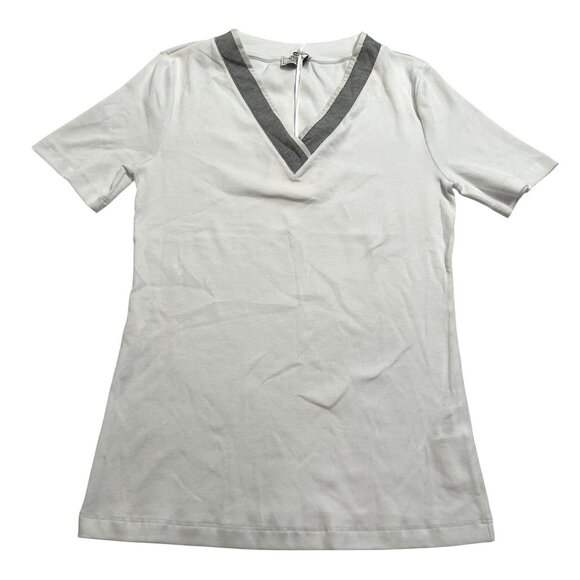 PESERICO Stretch Micro-Ribbed Jersey T-Shirt in Pure White - Picture 1 of 5